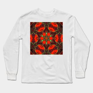 Cartoon Mandala Flower Red and Teal Long Sleeve T-Shirt